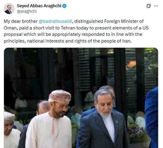Araghchi says Omani counterpart presented US proposal