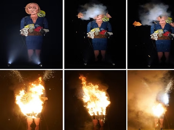 مجسمه «لیز تراس» به آتش کشیده شد + فیلم مجسمه «لیز تراس» به آتش کشیده شد + فیلم