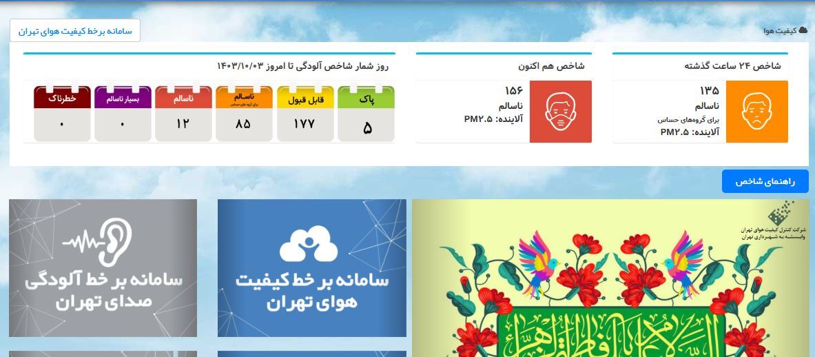 شاخص آلودگی هوای تهران امروز ۳ دی ۱۴۰۳ / سامانه‌های ایرانی و خارجی چه عددی را اعلام کردند؟