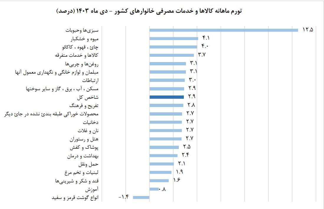 نرخ تورم سالانه در دی ماه ۱۴۰۳ به 32 درصد رسید