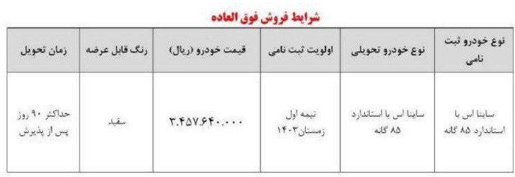فروش فوق‌العاده یک محصول سایپا با تحویل ۹۰ روزه