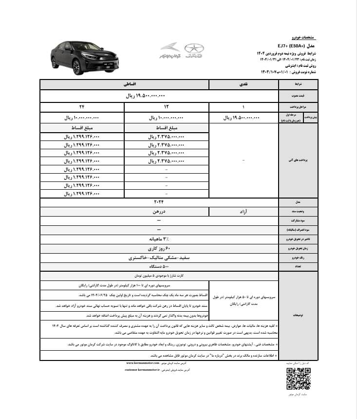 شرایط فروش نقدی و اقساطی خودروی برقی کرمان موتور با سرویس‌های دوره‌ای رایگان + جزییات