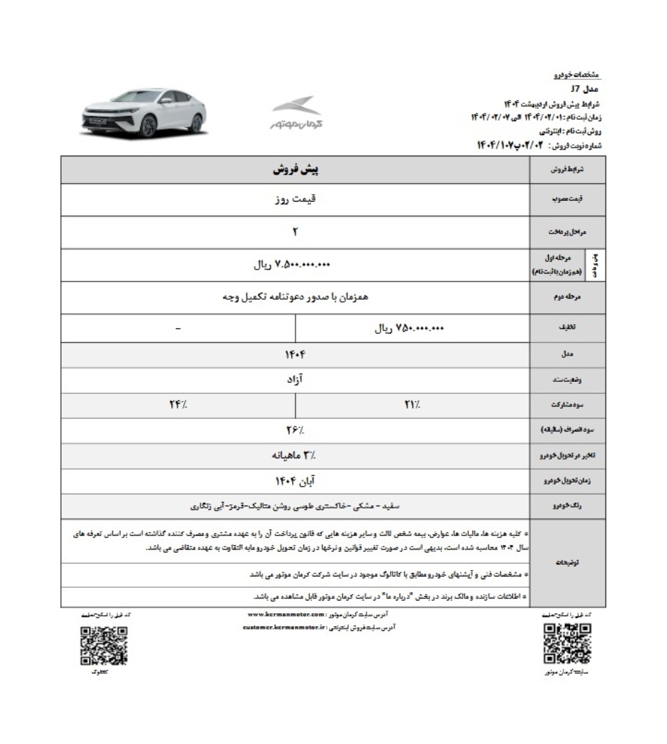 شرایط فروش سه محصول کرمان موتور از فردا اول اردیبهشت