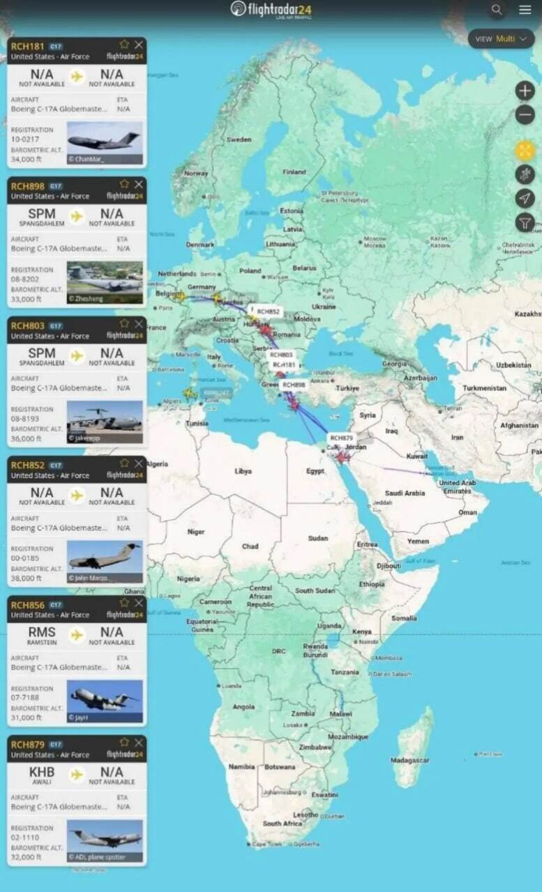 ترافیک سنگین ارسال تجهیزات آمریکا به خاورمیانه/ هواپیما‌های C-۱۷ به منطقه رسید