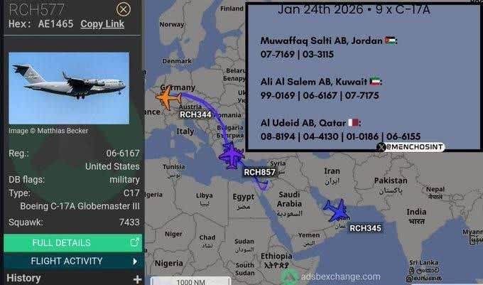 ورود ۹ هواپیمای نظامی آمریکا به خاورمیانه + عکس