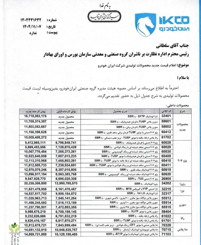 محصولات ایران‌خودرو شدیدا گران شد + جدول قیمت