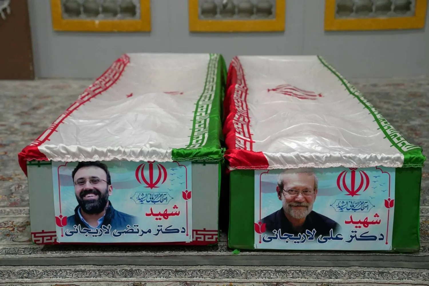 اولین تصویر از تابوت علی لاریجانی و فرزندش + عکس