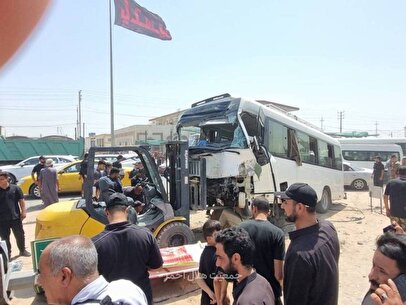 تصادف اتوبوس حامل زائران ایرانی در نجف/ ۴۰ نفر مصدوم شدند+ فیلم