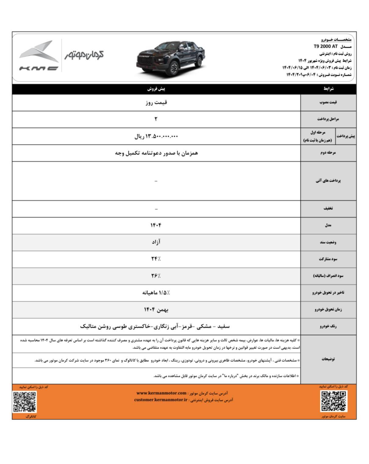 کرمان موتور شرایط پیش‌فروش محصولات خود را ویژه شهریورماه آغاز کرد