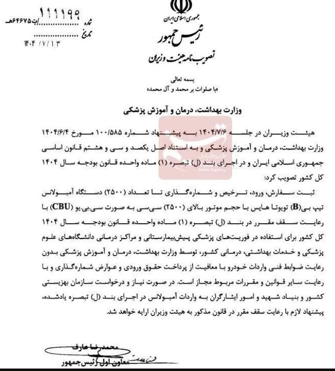 مجوز ویژه واردات ۲۵۰۰ دستگاه تویوتا صادر شد/ معاف از حقوق ورودی و عوارض شماره‌گذاری