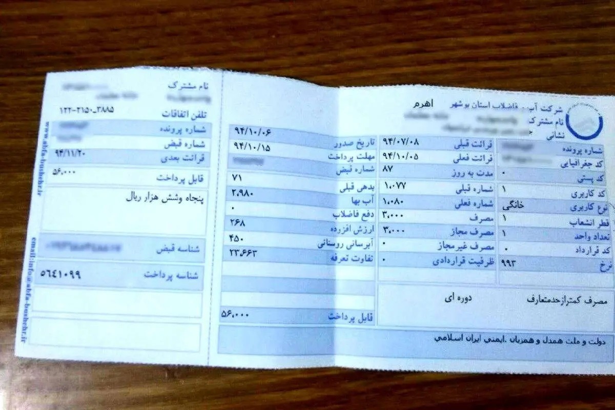 جزئیات محاسبه قبض آب برای خانوارها جزئیات محاسبه قبض آب برای خانوارها