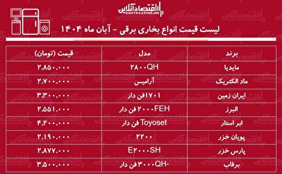 لیست قیمت انواع بخاری برقی در بازار / بخاری برقی کم مصرف و ارزان چی بخریم؟ + جدول آبان ماه ۱۴۰۴