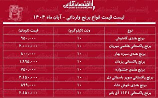 قیمت برنج خارجی آبان ۱۴۰۴ / کیسه ۱۰ کیلویی برنج درجه یک هندی و پاکستانی را چند بخریم؟ + جدول