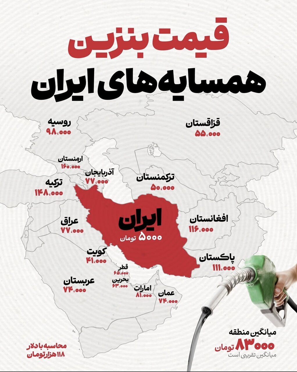 اینفوگرافیک/ قیمت بنزین در کشورهای همسایه چقدر است؟ اینفوگرافیک/ قیمت بنزین در کشورهای همسایه چقدر است؟