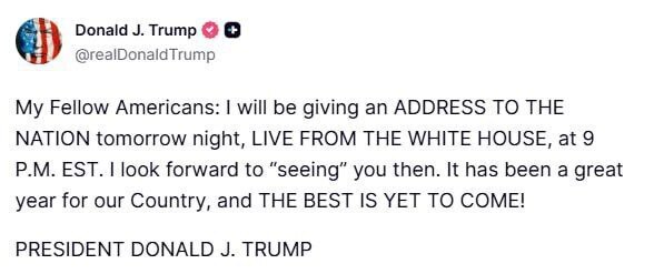 ترامپ: فردا شب سخنرانی تاریخی خواهم داشت ترامپ: فردا شب سخنرانی تاریخی خواهم داشت