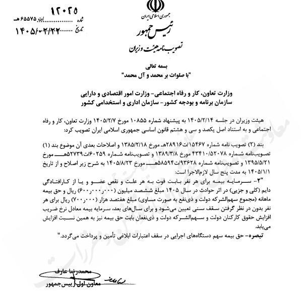 مبلغ جدید بیمه فوت و حوادث در سال ۱۴۰۵ / حق بیمه ماهانه هر فرد چقدر خواهد بود؟ مبلغ جدید بیمه فوت و حوادث در سال ۱۴۰۵ / حق بیمه ماهانه هر فرد چقدر خواهد بود؟