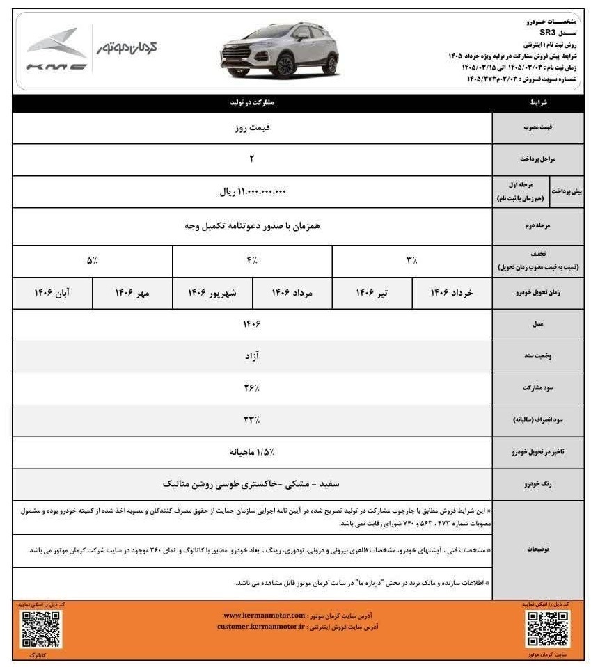 شرایط ثبت نام بدون قرعهکشی پیش فروش کرمان موتور ویژه خرداد ۱۴۰۵ / جزئیات ثبت نام ۴ محصول + لینک ثبت نام شرایط ثبت نام بدون قرعهکشی پیش فروش کرمان موتور ویژه خرداد ۱۴۰۵ / جزئیات ثبت نام ۴ محصول + لینک ثبت نام
