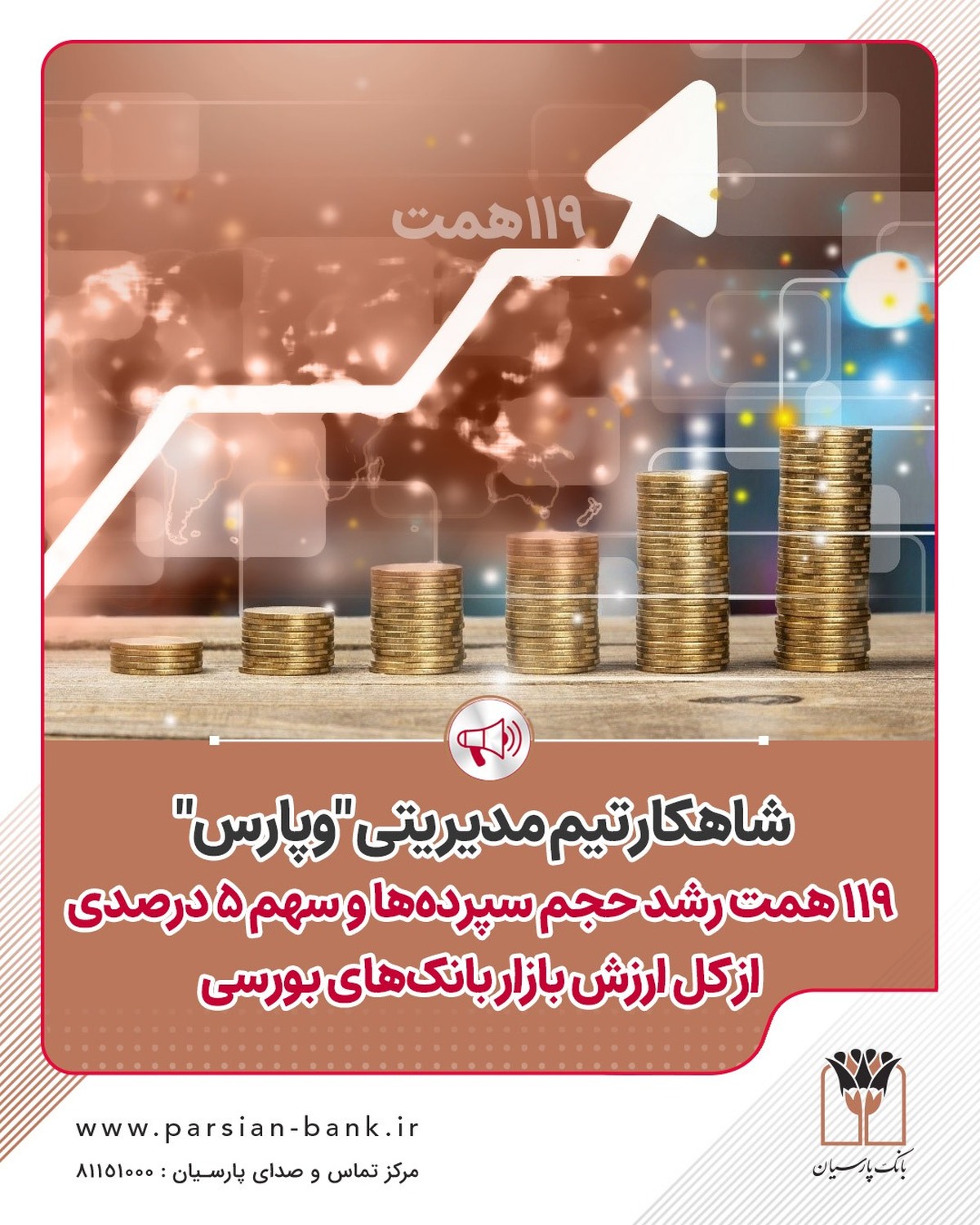 شاهکار تیم مدیریتی «وپارس»؛ ۱۱۹ همت رشد حجم سپرده‌ها و سهم ۵ درصدی ازکل ارزش بازار بانک‌های بورسی