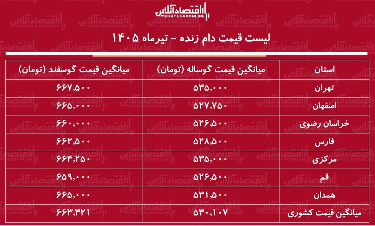 لیست قیمت دام زنده امروز ۲۶ تیر ۱۴۰۵ | گوساله و گوسفند زنده کیلویی چند شد؟ + جدول