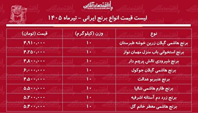لیست قیمت انواع برنج ایرانی ۷ تیر ۱۴۰۵ | کیسه ۱۰ کیلویی برنج ایرانی درجه یک چند شد؟ + جدول