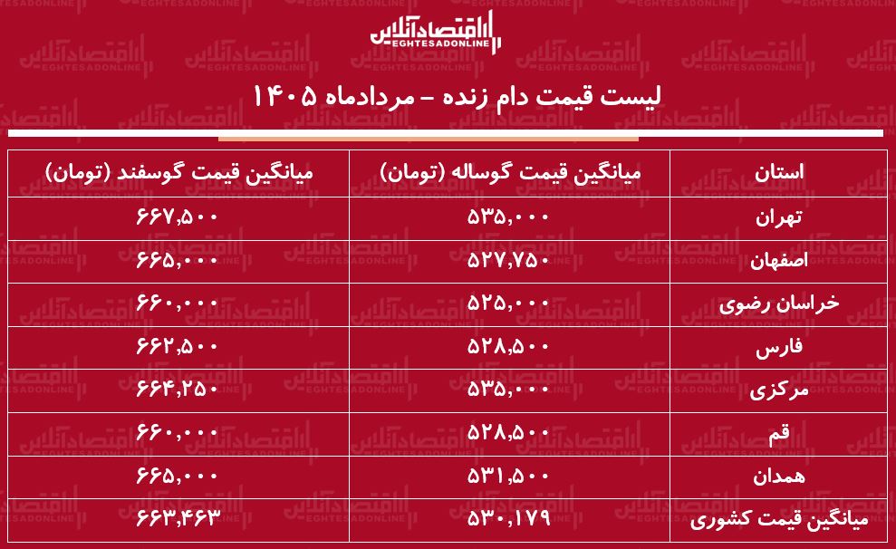 لیست قیمت دام زنده امروز ۹ مرداد ۱۴۰۵ | گوسفند زنده کیلویی چند شد؟ + جدول